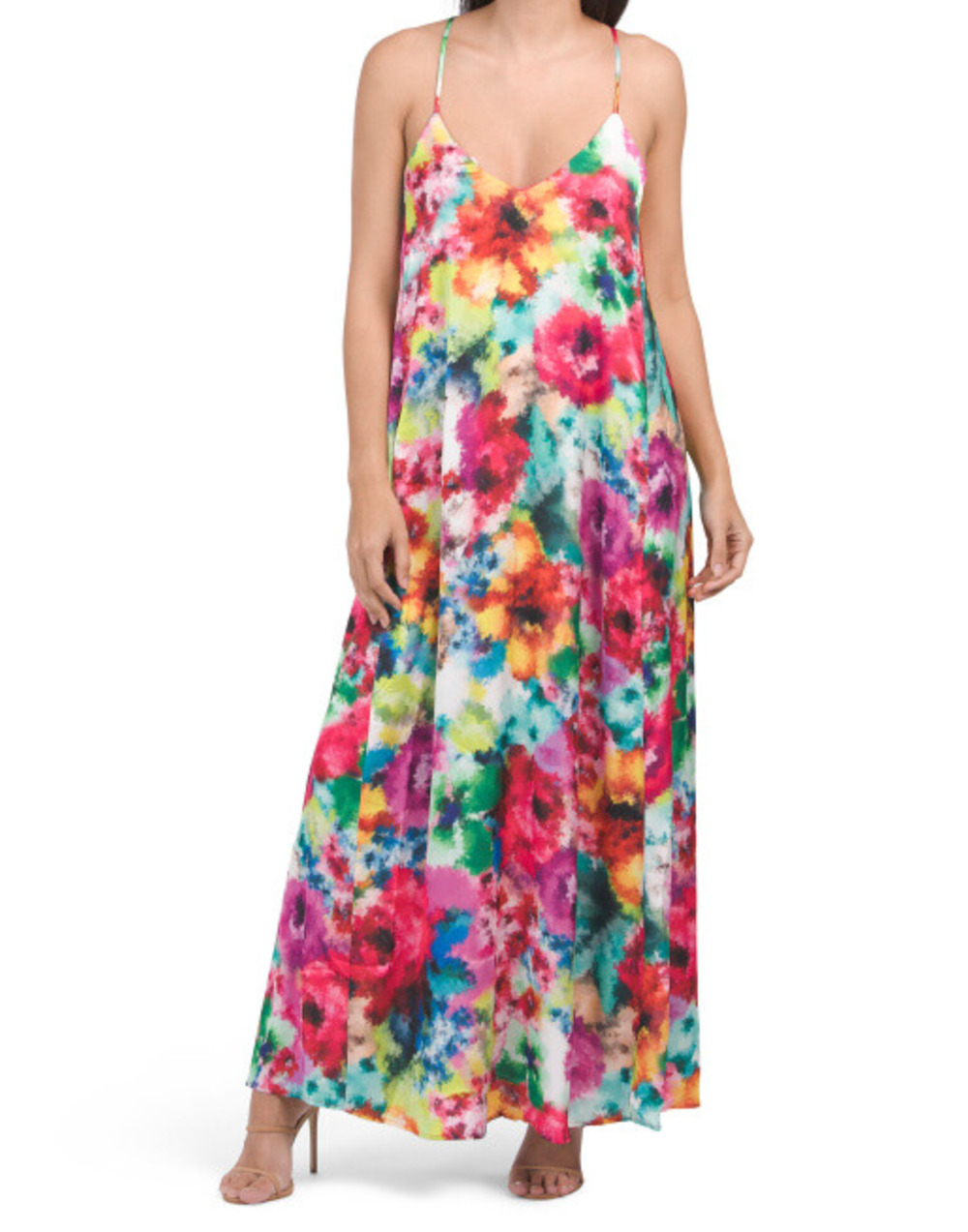 Nicole Miller New York Coral Floral Summer Satin Vacation Maxi Dress Size S NWT